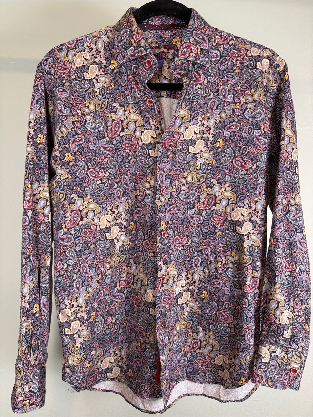 Luchiano Visconti Mens Multicolor Paisley Long Sleeve Luxury Casual Shirt Size S